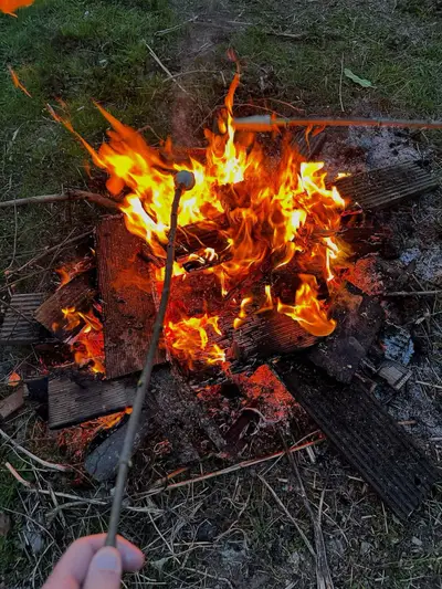 Marshmallow über dem Lagerfeuer rösten
